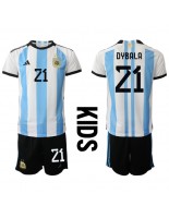 Argentina Paulo Dybala #21 Domácí dres pro děti MS 2022 Krátký Rukáv (+ trenýrky)